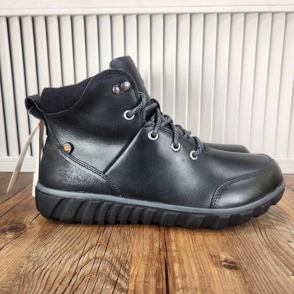 Bogs Classic Casual Hiker Mens Sz 8.5 Black Leather Trail Hiking Boots 72752-001 - Picture 1 of 9